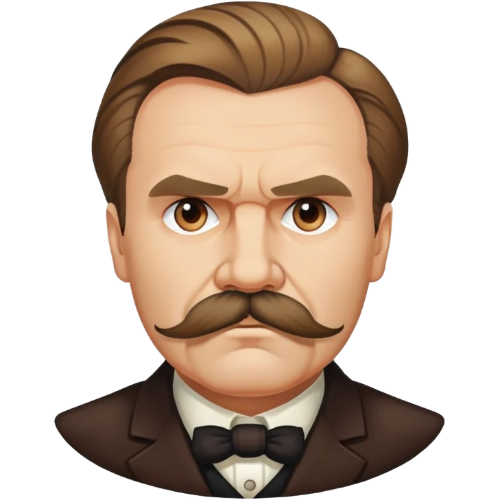 Friedrich Nietzsche with his iconic mustache and serious expression, philosopher emoji