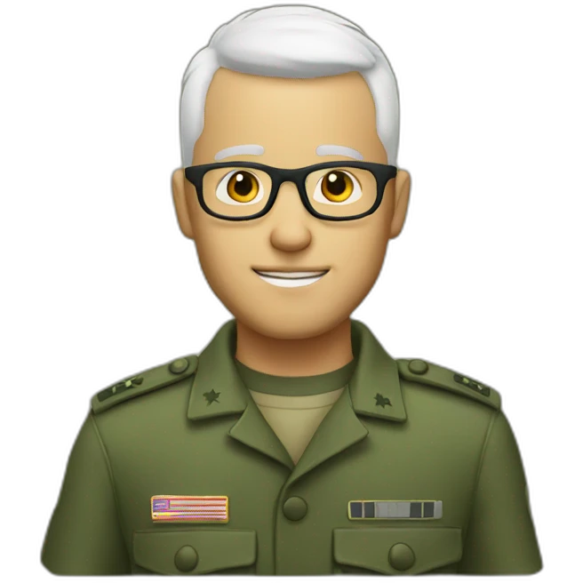 Man glasses, bold white, army haircut emoji
