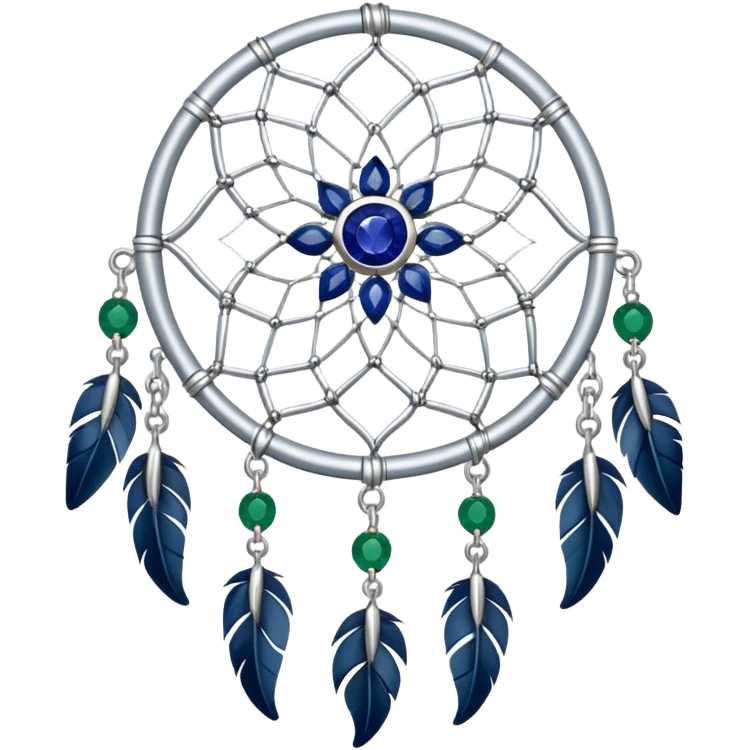 Silver Dreamcatcher with sapphire-stones and emerald-stones emoji