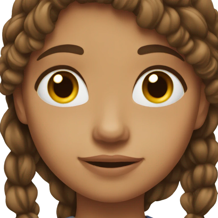 A girl with brown hair and a face in love emoji