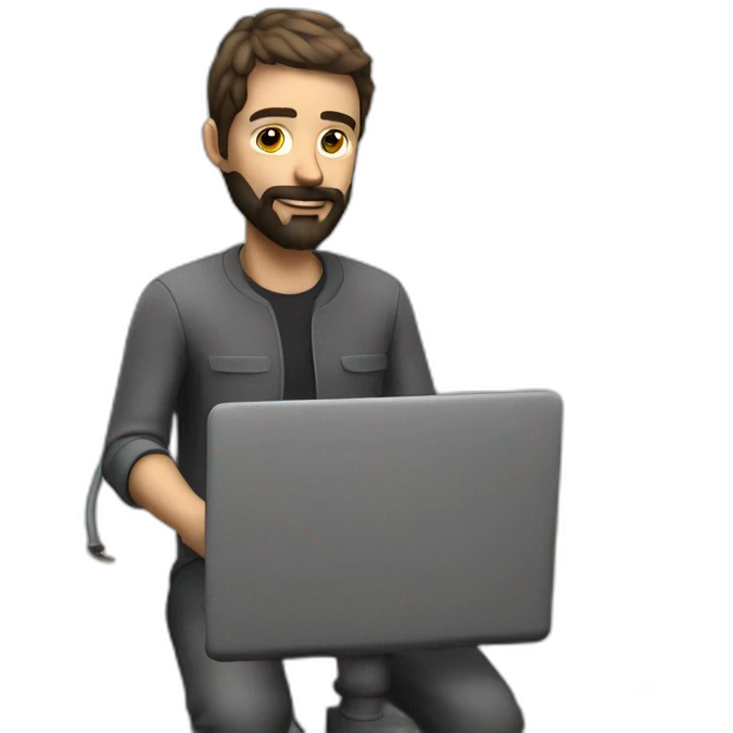 3d artist with beard sit on the PC with graphic tablet emoji