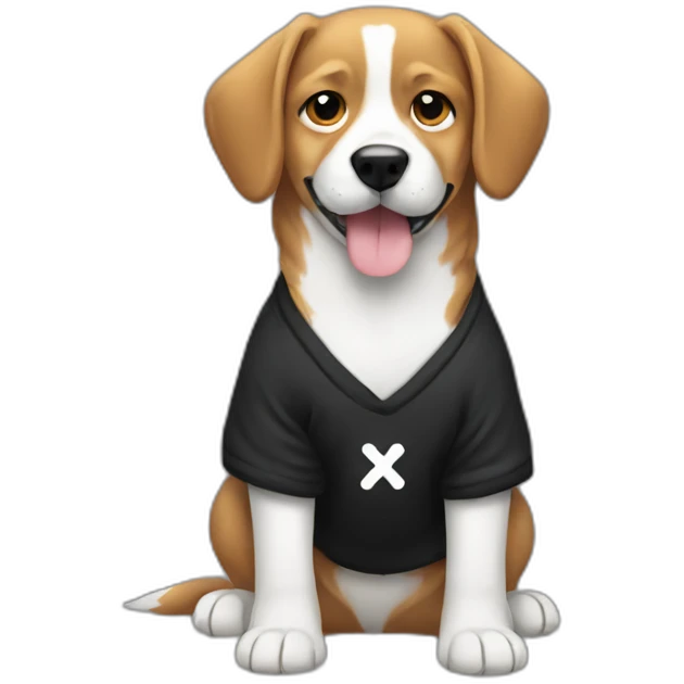 dog wearing a black sweatshirt with a white x on it emoji