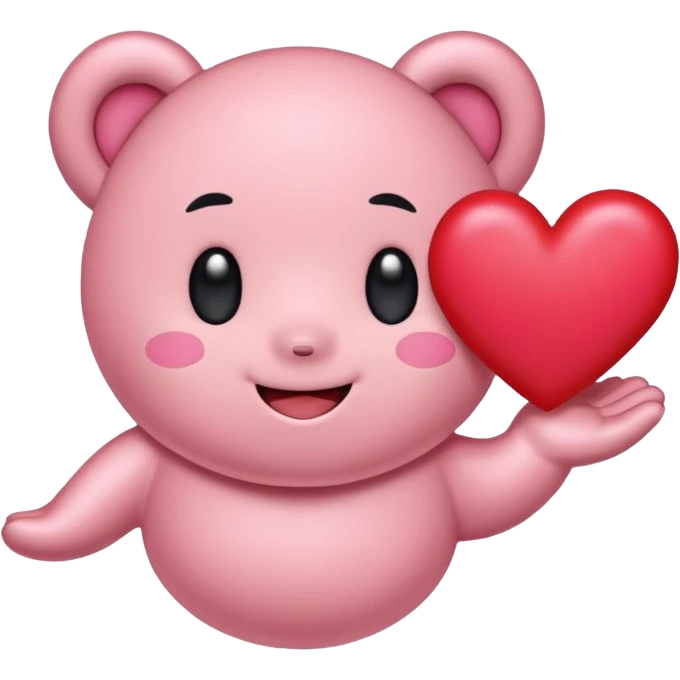 create a chibi sticker of Kirby smiling with a heart in his hands emoji