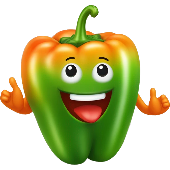 "Draw a friendly green bell pepper character with bright eyes and an orange smile. It stands on a red line, making an 'OK' sign with both hands. The character is shiny and radiates positive energy." emoji