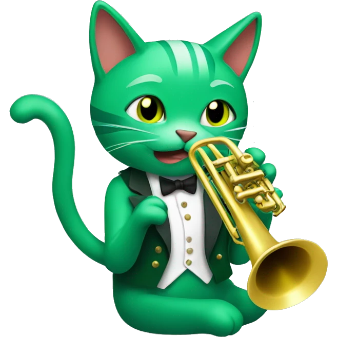 a green cat playing a trumpet emoji
