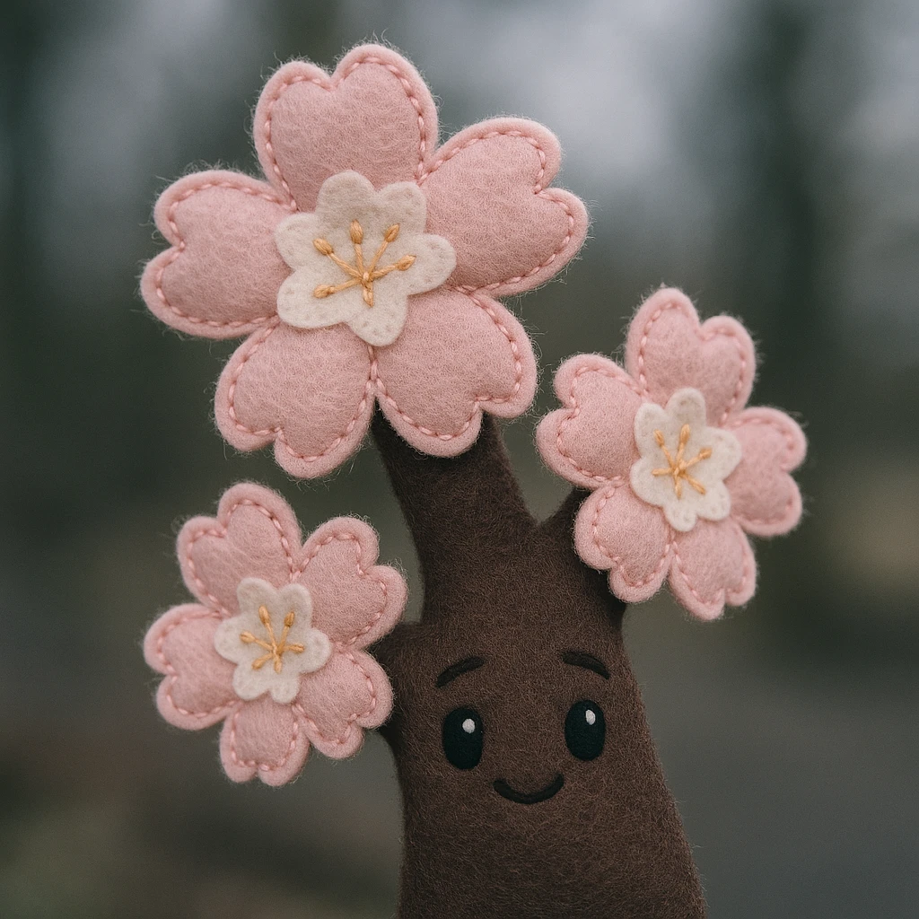 sakura cherry blossom, plush portrait style emoji