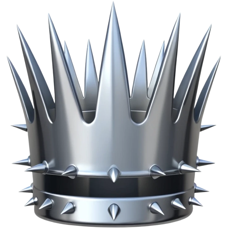 A spiked crown emoji made of silver chrome, sharp yet rounded metallic spikes, glossy reflections, aggressive luxury swag aesthetic, iOS emoji style, centered, clean white background emoji