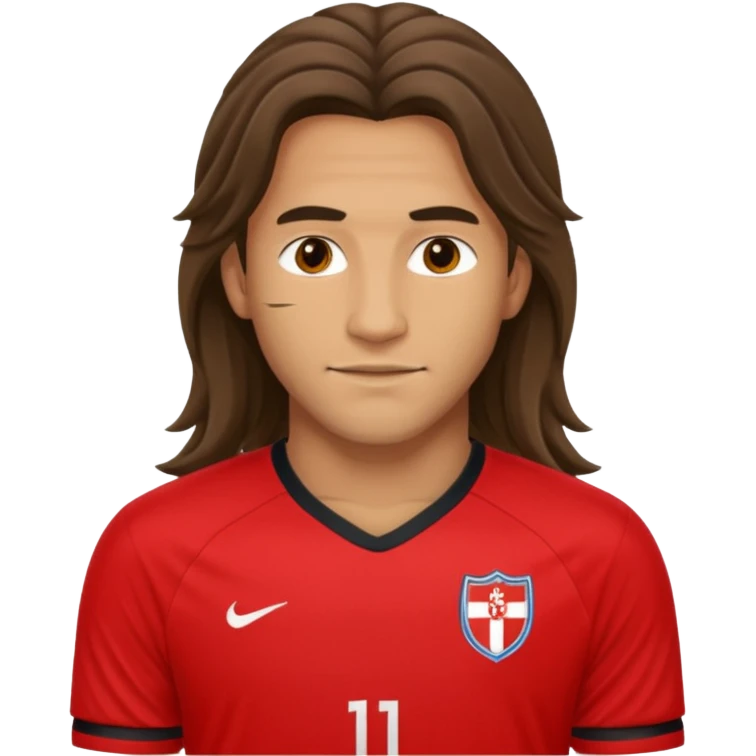 long haired soccer player with red jersey emoji