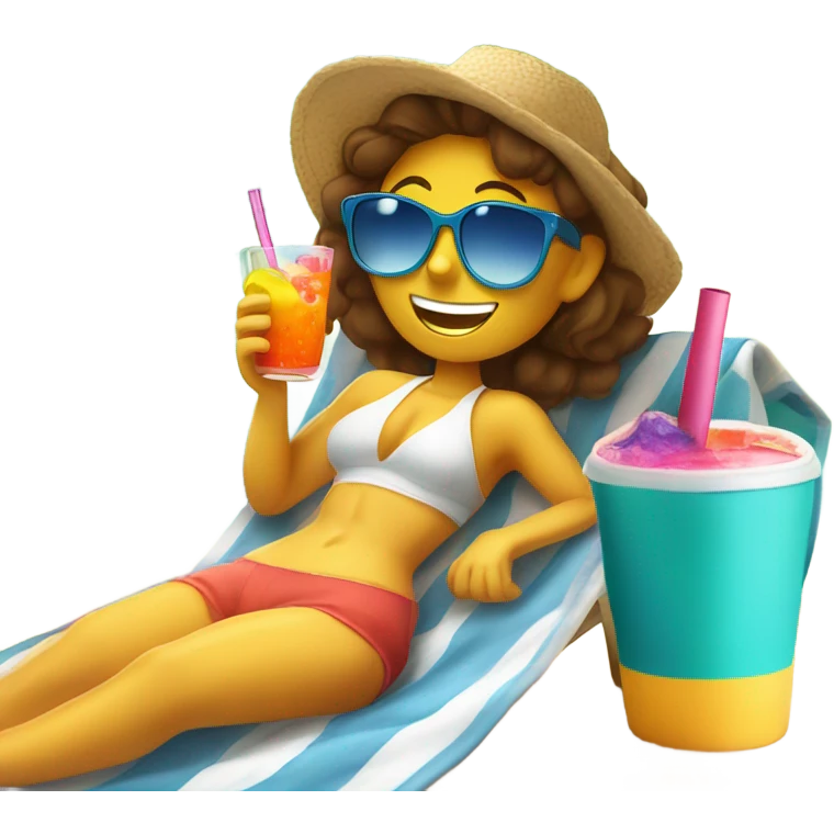 Me laying on a beach with a drink  emoji