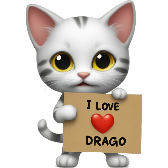 a kitten holding a sign with the inscription I love drago emoji