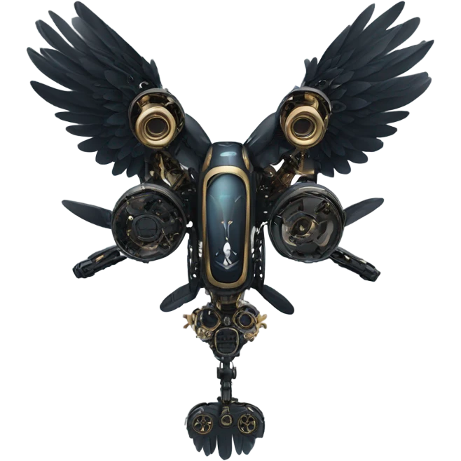 A dark furtive royal eagle as a high-tech flying drone machine emoji