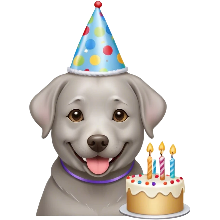 Silver lab saying happy birthday emoji