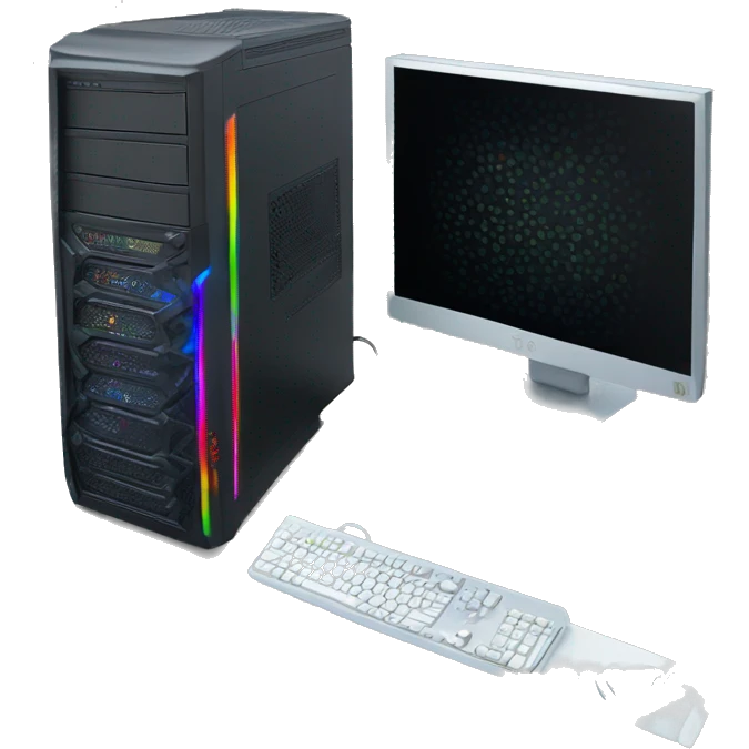 black gaming desktop pc with RGB emoji