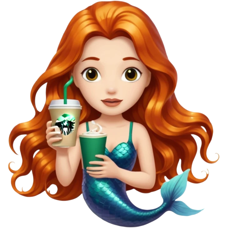 MERMAID WITH LONG HAIR AND DRINKING STARBUCKS COFFEE emoji