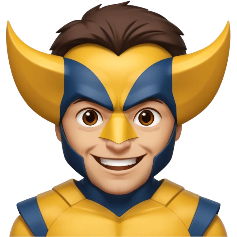 Make a person with brown eyes wearing a wolverine costume and laughing emoji