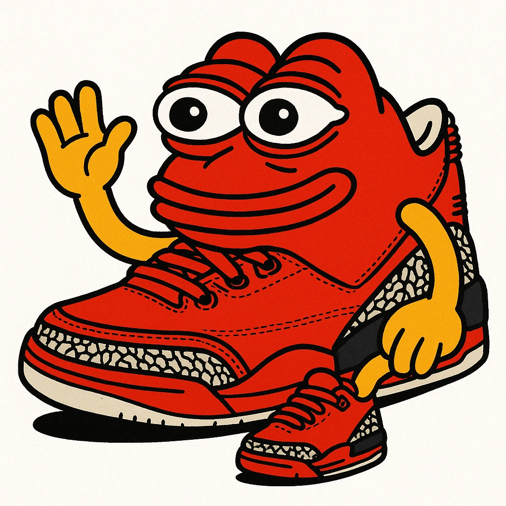Red DJ Khaled Grateful Air Jordan 3 sneaker with yellow cartoon arms and legs, sitting pose, matching the style of the green character. emoji