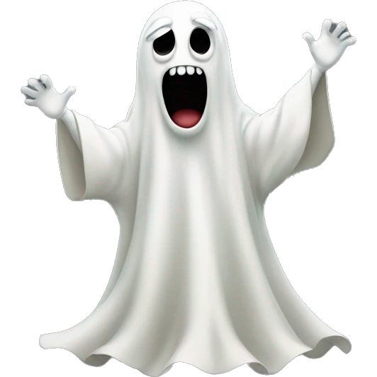 the evil ghost of Pepe in full body height. Hands raised in the air. The ghost scares emoji