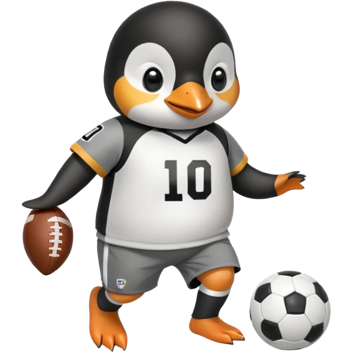 a penguin playing football with jersey and shorts  emoji