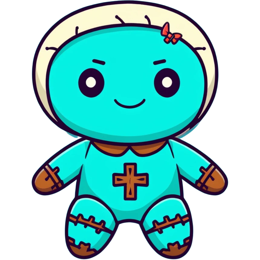 teal and orange voodoo doll emoji