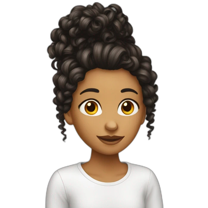 Ado fille métisse cheveux long et boucle emoji