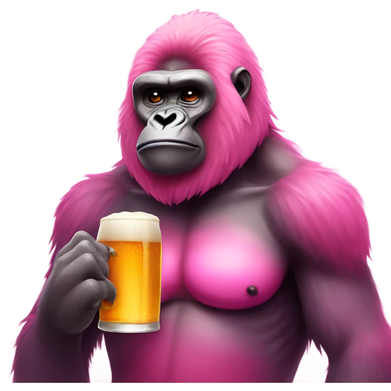 Pink ombre gorilla with large chest drinking a beer emoji