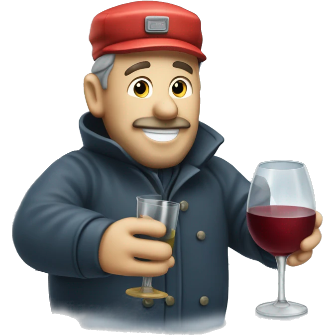 Drunken postman in snow drinking from wine decanter emoji