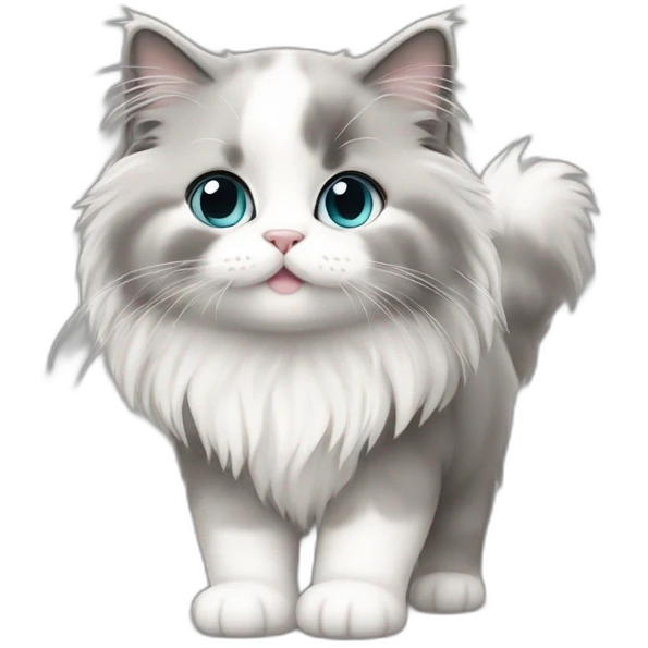 full body of cute chubby baby gray and white long haired ragdoll cat emoji
