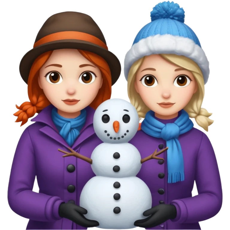 Virginia Poe and Maria Clemm building a snowman emoji