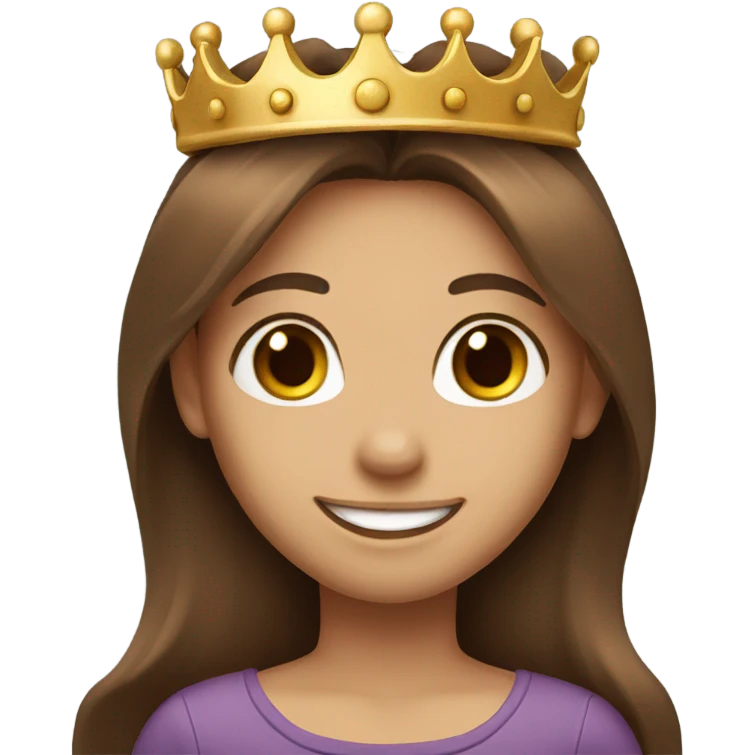 smiling girl with long brown hair with a crown emoji