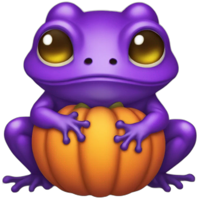 chibi purple frog dressed like pumpkin emoji