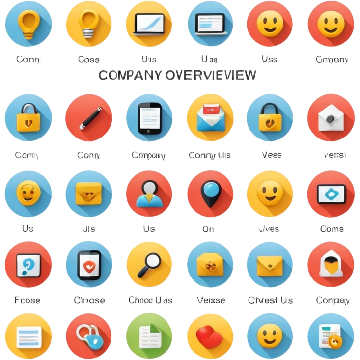 company overview, about us, contact us, we serve, why choose us emoji