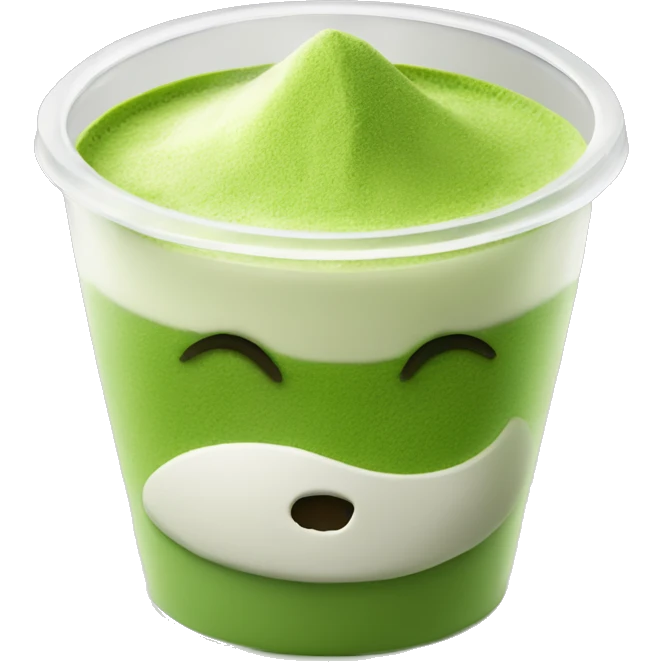 Creamy coconut matcha - no face - placed in a transparent cup topped with few matcha powder emoji