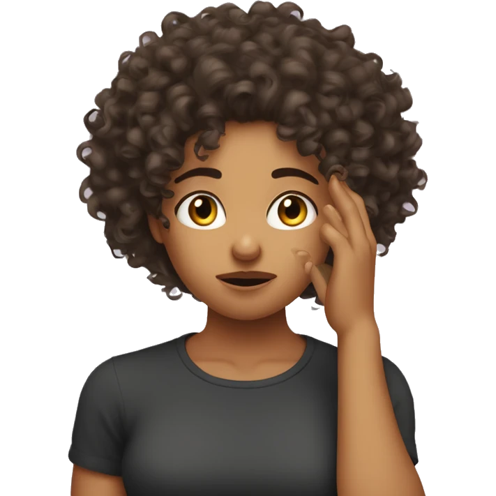 Fair curly hair girl being fed up with hand on face  emoji