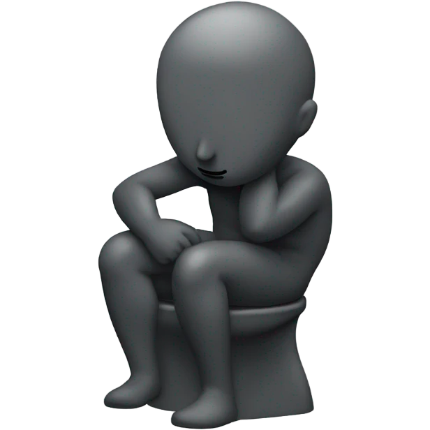 rodin sculpture the thinker but he's sitting on a toilet which is the same dark gray color as the man, and his head is resting forward on the top of his right hand emoji