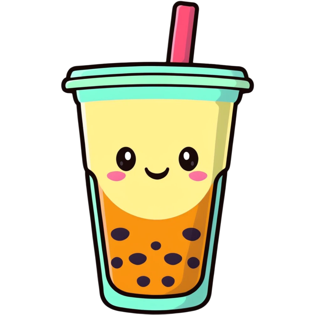 kawaii boba tea with a cute smiling face emoji