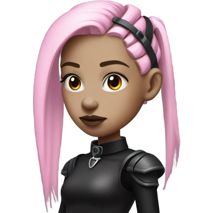 cyborg goth girl, pink ponytail, cyberpunk, black collar emoji