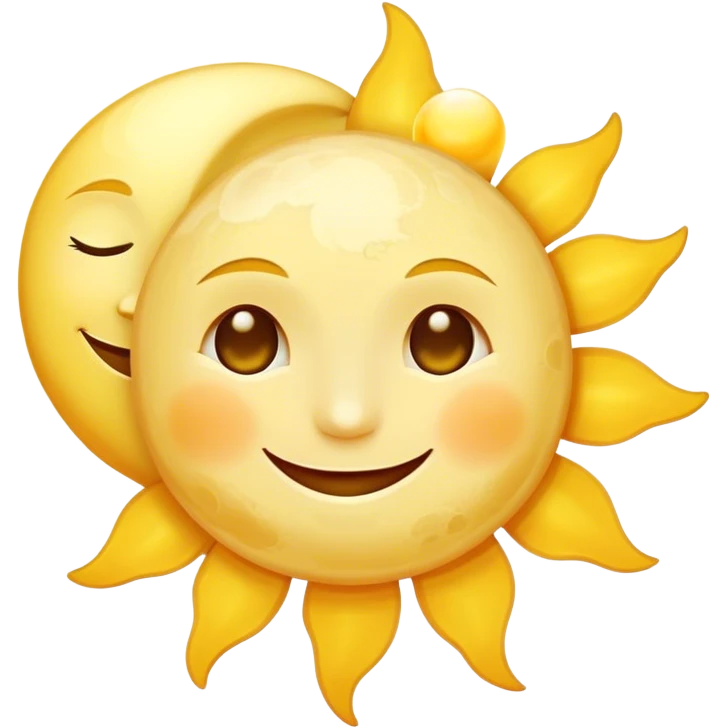 a really bright  big sun and a small moon who shines because of it. the sun is bigger and the tiny \moon bright too beside it smiling emoji
