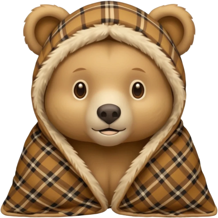 Beige bear with plaid blanket wrapped around head emoji