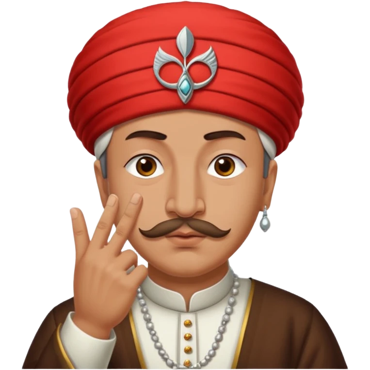 A turkish Sultan doing the quiet sign while his eyes are pure white emoji