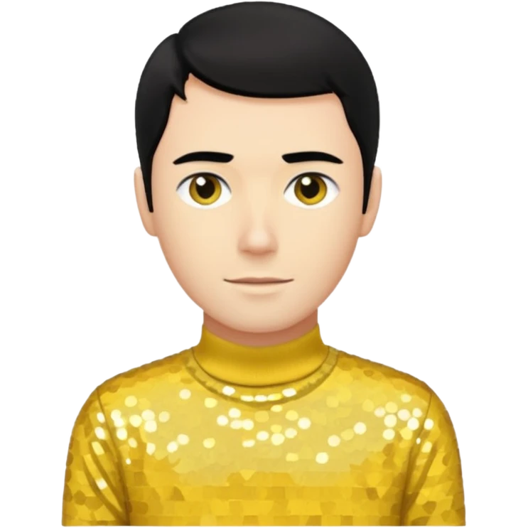Greg Page from The Wiggles with black hair, yellow sequin skivvy shirt emoji