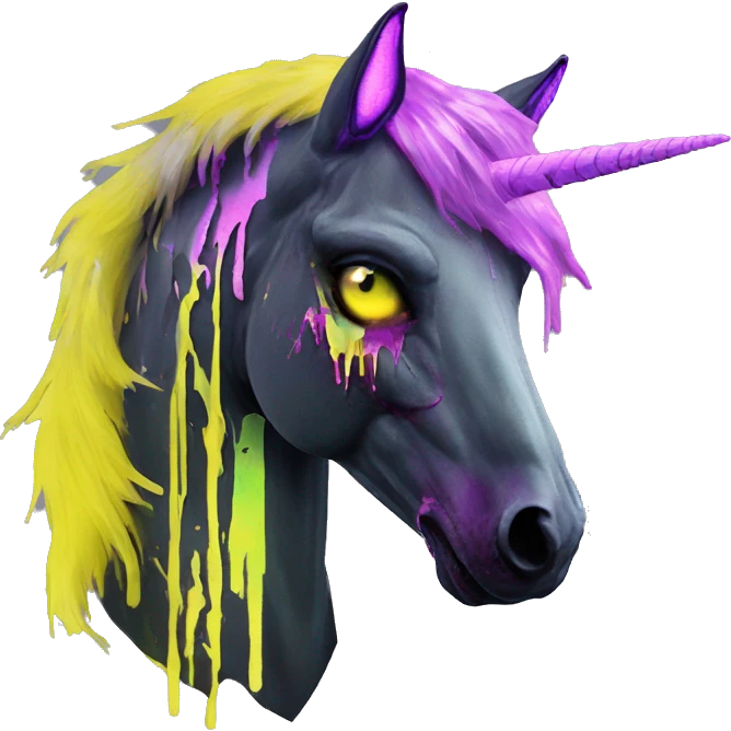 .Zombie_ Vaporwave black holographic oilslick zombie unicorn yellow caution tape graffiti Pegasus emoji