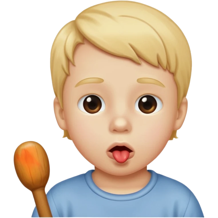 A white child blows his lips into a stick emoji
