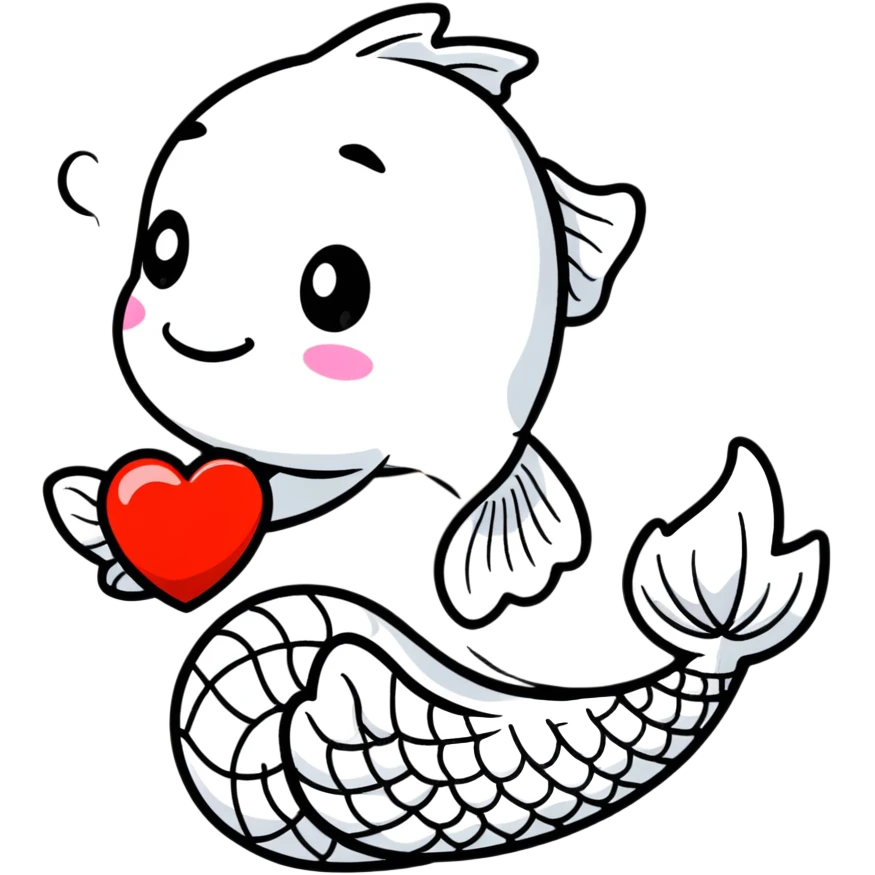 cute cartoon koi fish holding a heart emoji