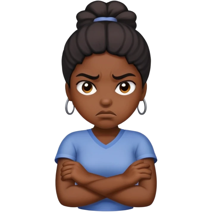 Angry Black girl with dark skin and crossed arms, frowning face emoji