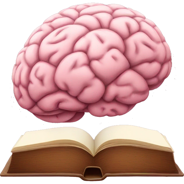 A pink brain reading a brown book emoji