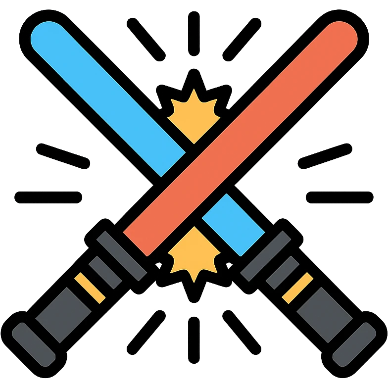 blue and red lightsabers colliding at the center, energy burst and motion streaks emoji