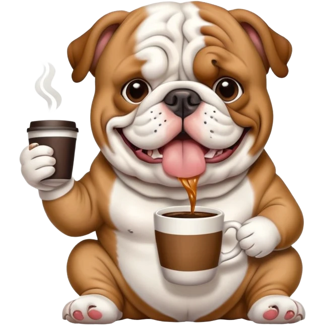English bulldog waiting and drinking coffee emoji