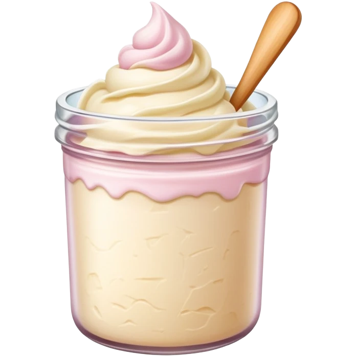 ultra realistic round single scoop of vanilla bean ice cream in light pink short jar no spoon emoji
