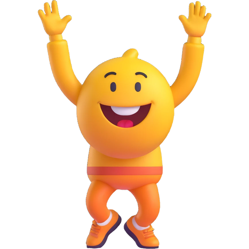 3D emoji-style character doing the Griddy dance, dynamic pose, cheerful face emoji