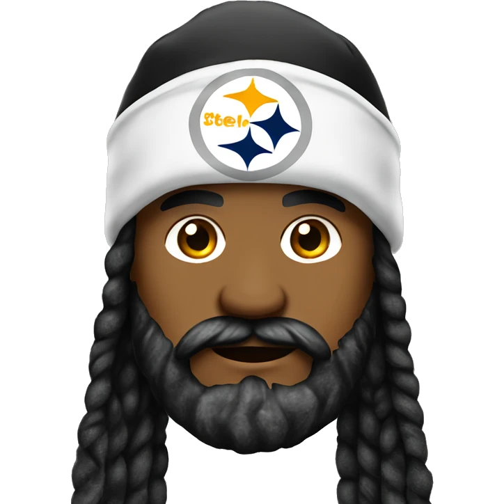A man with a long beard wearing Steelers football beanie  emoji